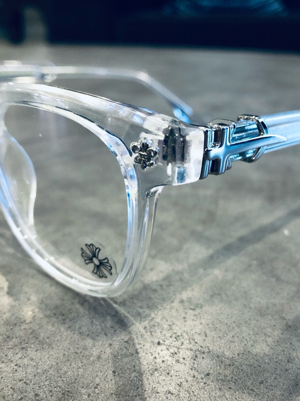 Chrome Cross Glasses Hearts Shape Acrylic Clear Silver